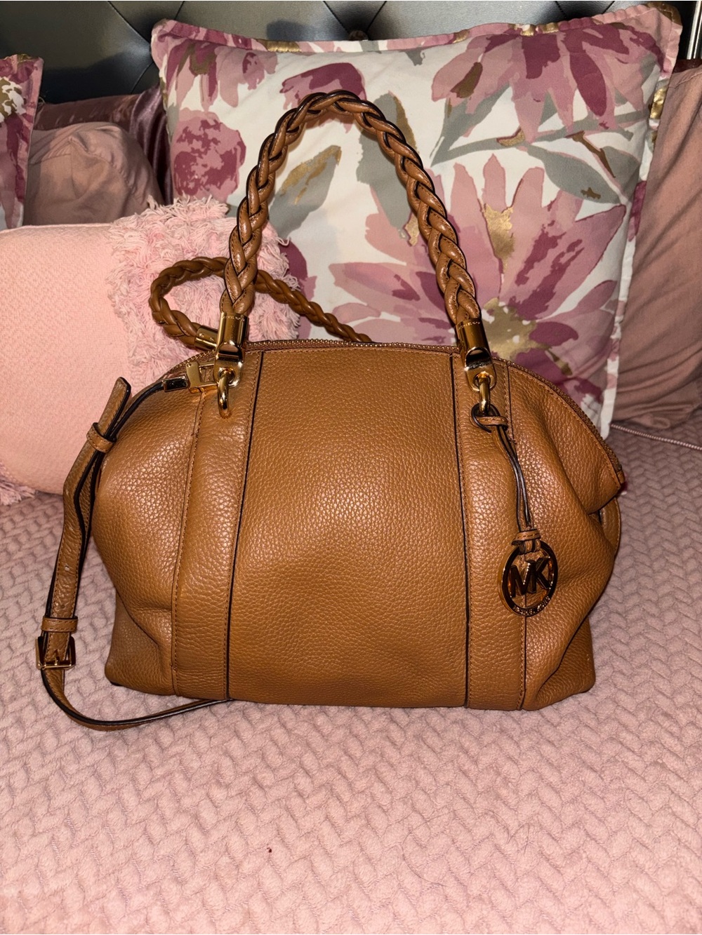 Michael Kors Cognac Braided-Handle Leather Satchel